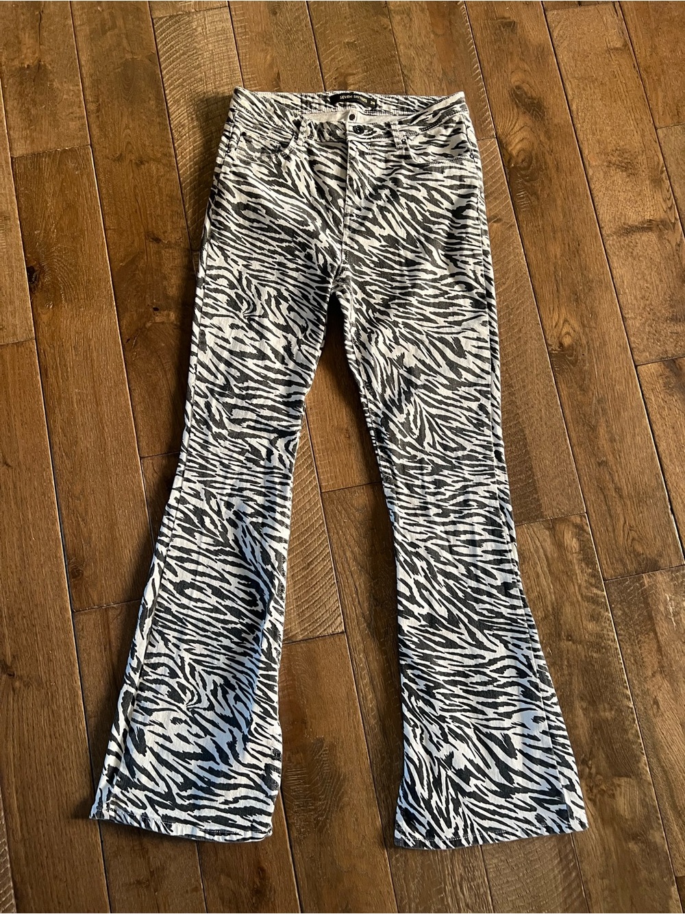 Seven Sisters Black & White Zebra Print Flare Jeans